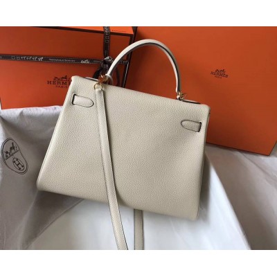 Hermes Kelly 32cm Bag In Beton Clemence Leather GHW