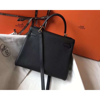 Hermes Kelly 32cm Bag In Black Clemence Leather GHW