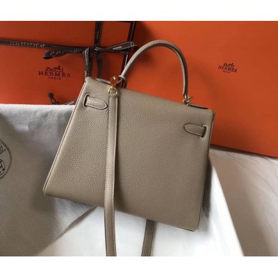 Hermes Kelly 32cm Bag In Gris Tourterelle Clemence Leather GHW