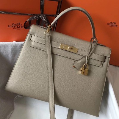 Hermes Kelly 32cm Bag In Gris Tourterelle Epsom Leather GHW