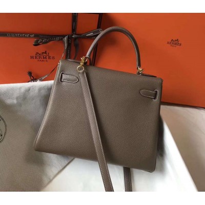 Hermes Kelly 32cm Bag In Taupe Grey Clemence Leather GHW