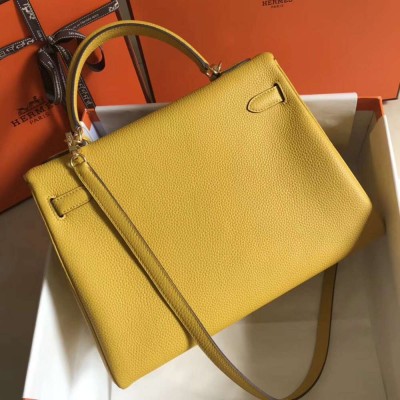 Hermes Kelly 32cm Bag In Yellow Clemence Leather GHW