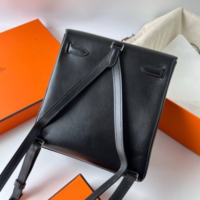 Hermes Kelly Ado Backpack in Black Box Calf Leather