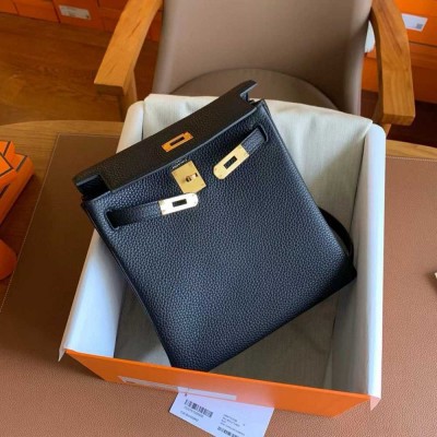 Hermes Kelly Ado Backpack in Black Clemence Leather