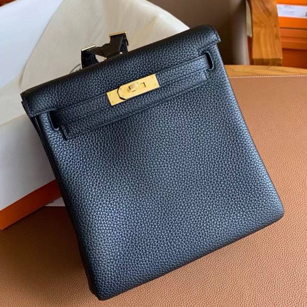 Hermes Kelly Ado Backpack in Black Clemence Leather