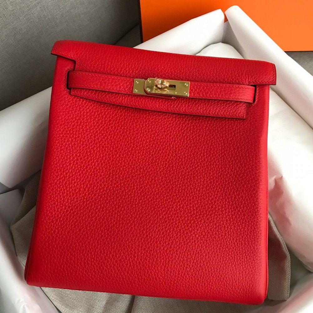 Hermes Kelly Ado Backpack in Red Clemence Leather