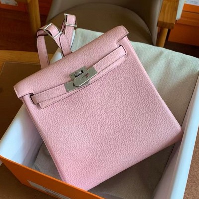 Hermes Kelly Ado Backpack in Rose Sakura Clemence Leather