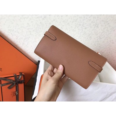 Hermes Kelly Classic Long Wallet In Brown Epsom Leather