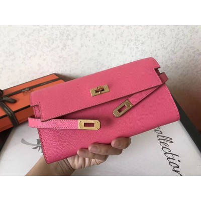 Hermes Kelly Classic Long Wallet In Pink Epsom Leather