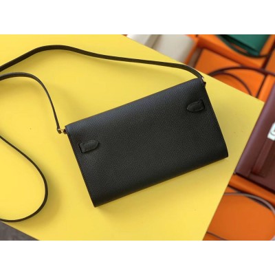 Hermes Kelly Classique To Go Wallet In Black Epsom Calfskin