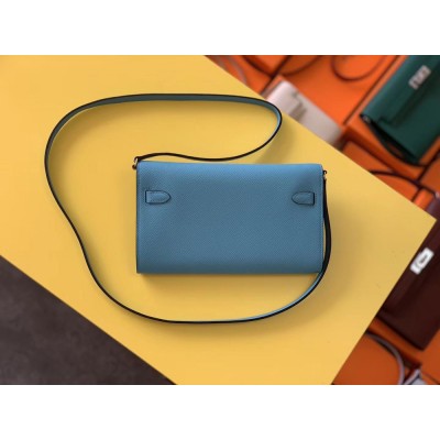 Hermes Kelly Classique To Go Wallet In Blue Du Nord Epsom Calfskin