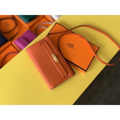 Hermes Kelly Classique To Go Wallet In Orange Epsom Calfskin