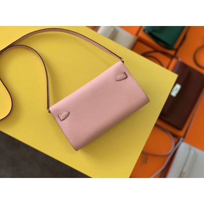 Hermes Kelly Classique To Go Wallet In Pink Epsom Calfskin