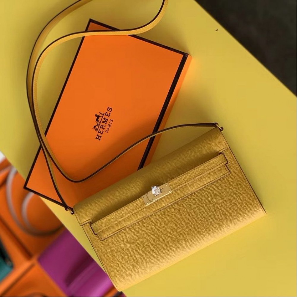 Hermes Kelly Classique To Go Wallet In Yellow Epsom Calfskin