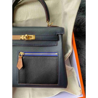 Hermes Kelly Colormatic 25 Handmade Bag in Blue Nuit Swift Leather