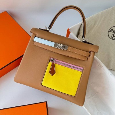 Hermes Kelly Colormatic 25 Handmade Bag in Chai Swifit Leather