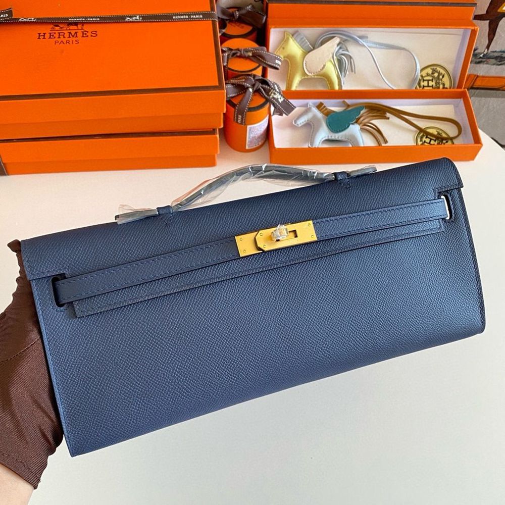 Hermes Kelly Cut Handmade Bag in Deep Blue Epsom Calfskin