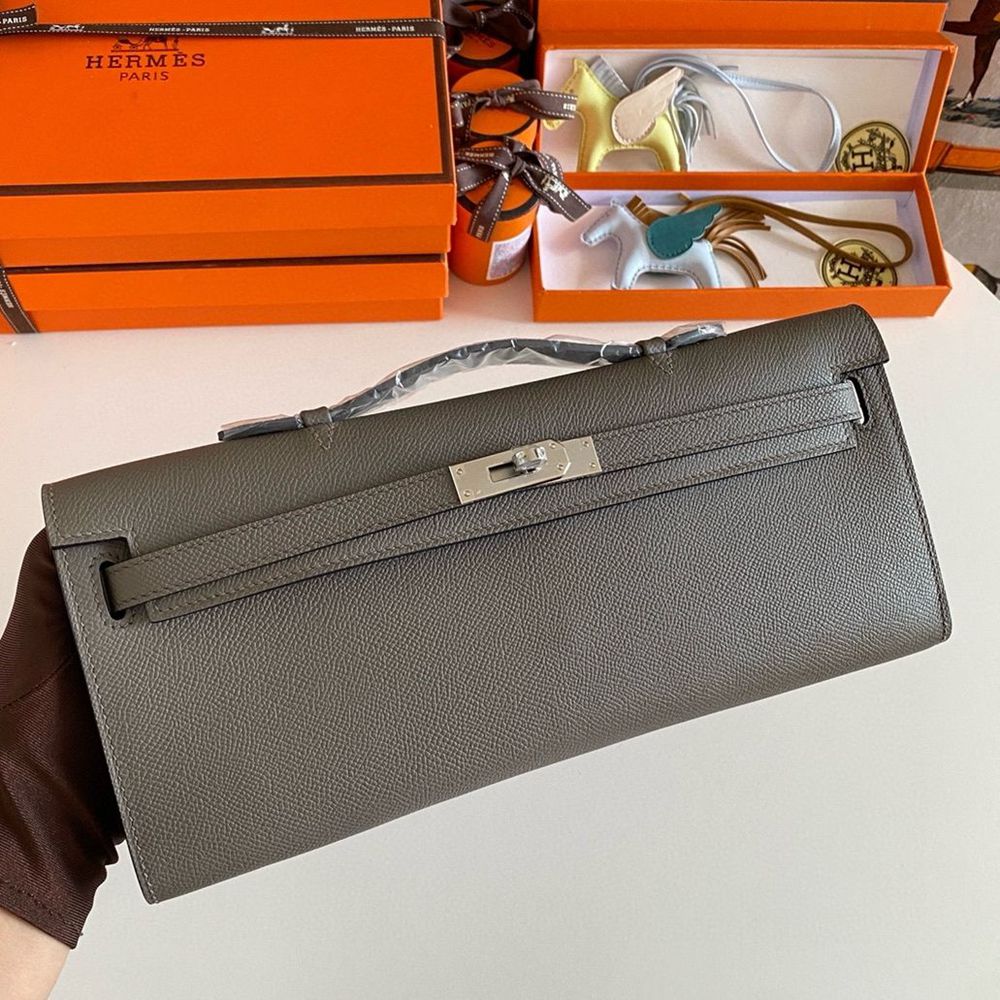 Hermes Kelly Cut Handmade Bag in Etain Epsom Calfskin