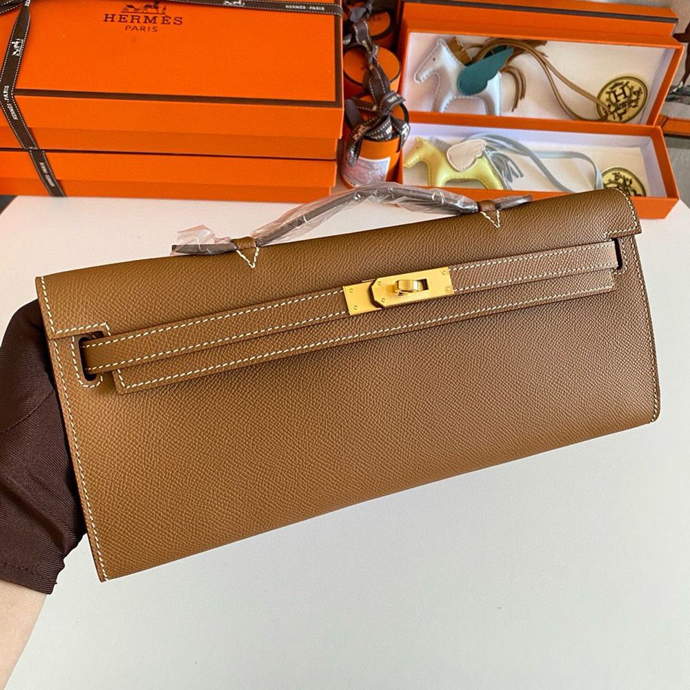 Hermes Kelly Cut Handmade Bag in Gold Epsom Calfskin