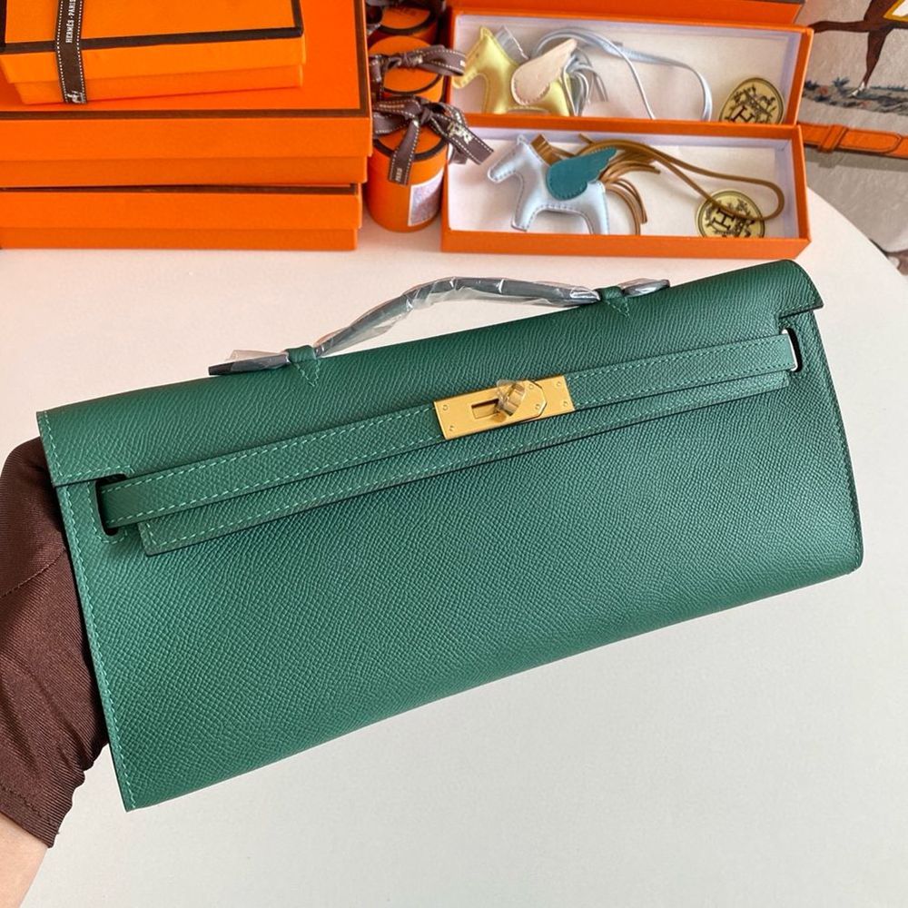 Hermes Kelly Cut Handmade Bag in Malachite Epsom Calfskin