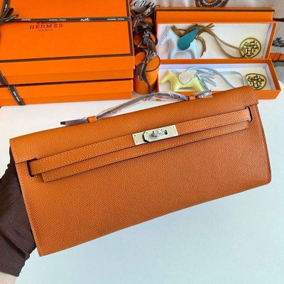 Hermes Kelly Cut Handmade Bag in Orange Epsom Calfskin