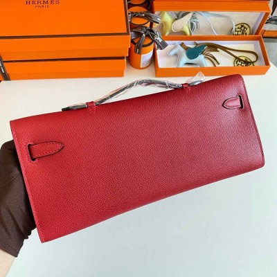 Hermes Kelly Cut Handmade Bag in Red Epsom Calfskin