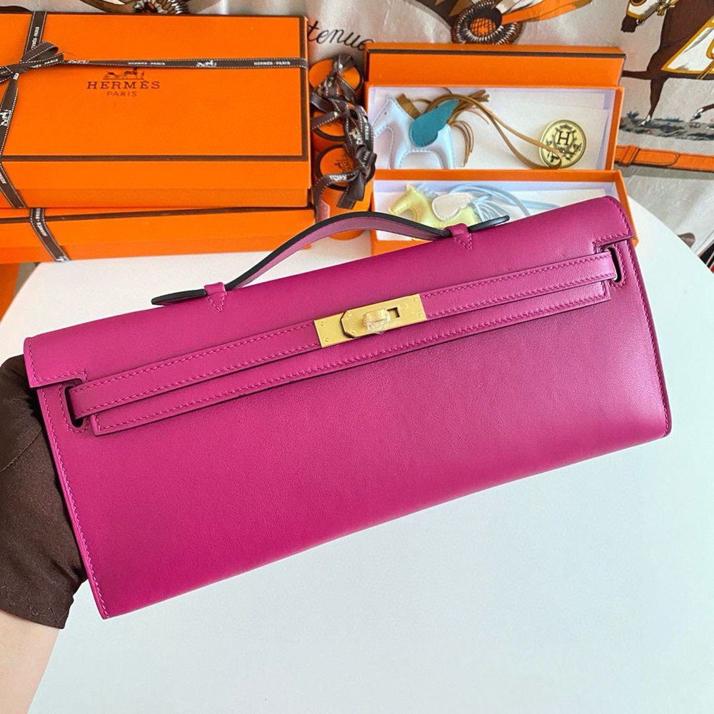 Hermes Kelly Cut Handmade Bag in Rose Purple Swift Leather