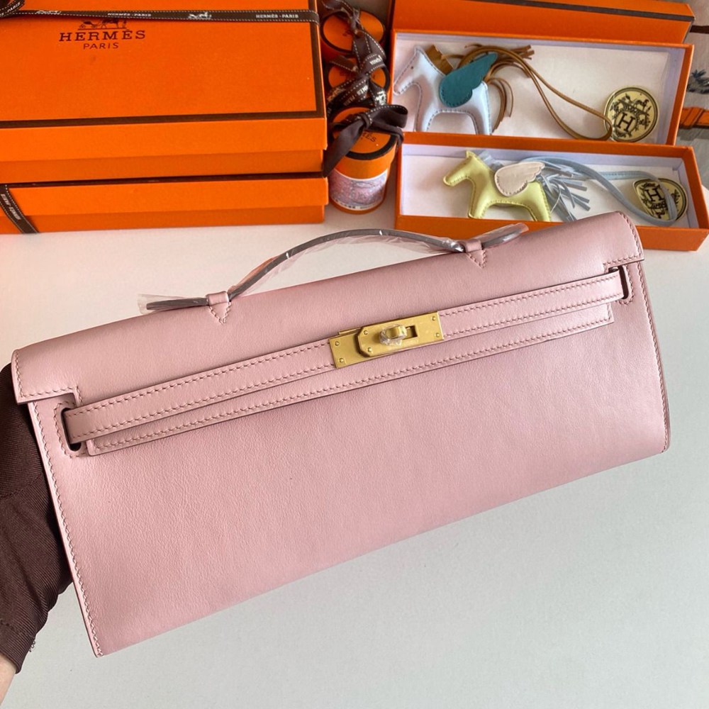 Hermes Kelly Cut Handmade Bag in Rose Sakura Swift Leather