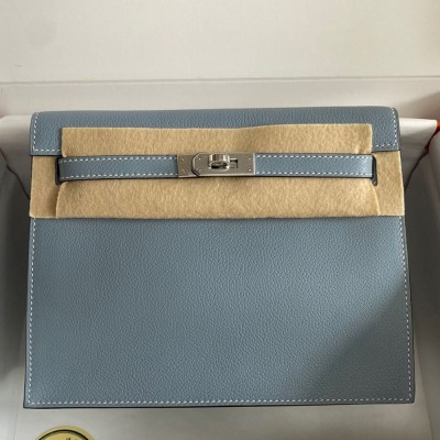 Hermes Kelly Danse II Bag In Blue Lin Evercolor Calfskin