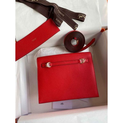 Hermes Kelly Danse II Bag In Red Evercolor Calfskin