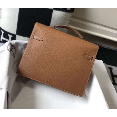 Hermes Kelly Depeche 38 Briefcase In Brown Calfskin