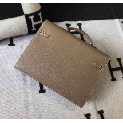 Hermes Kelly Depeche 38 Briefcase In Taupe Calfskin