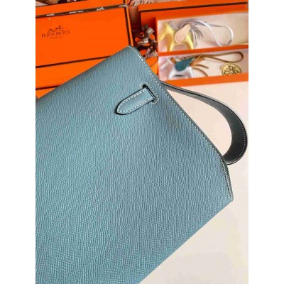 Hermes Kelly Depeches 25 Pouch in Blue Jean Epsom Calfskin