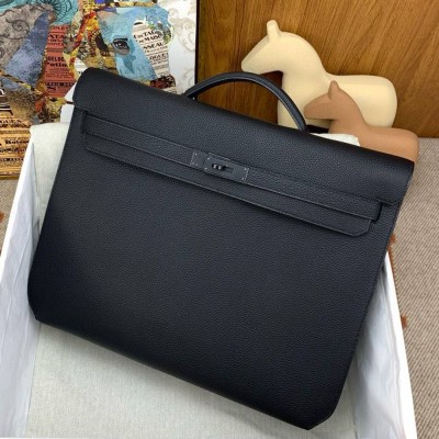 Hermes Kelly Depeches 36 Monochrome Briefcase in Clemence Leather