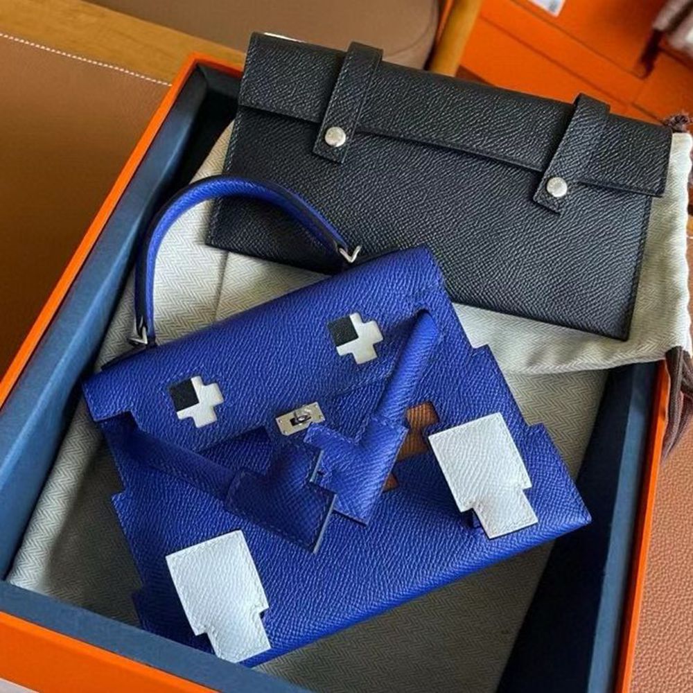 Hermes Kelly Doll Picto Bag in Blue Royal Epsom Calfskin