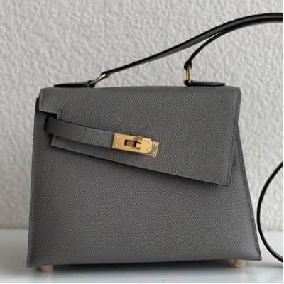 Hermes Kelly En Desordre 20 Handmade Bag In Etain Epsom Calfskin