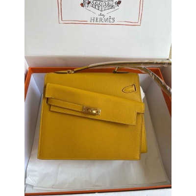 Hermes Kelly En Desordre 20 Handmade Bag in Jaune Ambre Epsom Calfskin