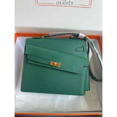 Hermes Kelly En Desordre 20 Handmade Bag in Malachite Epsom Calfskin