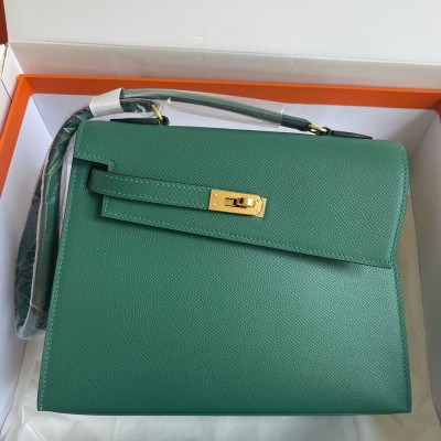 Hermes Kelly En Desordre 20 Handmade Bag in Malachite Epsom Calfskin