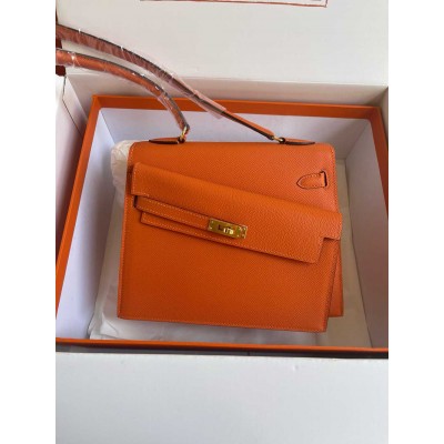 Hermes Kelly En Desordre 20 Handmade Bag in Orange Epsom Calfskin