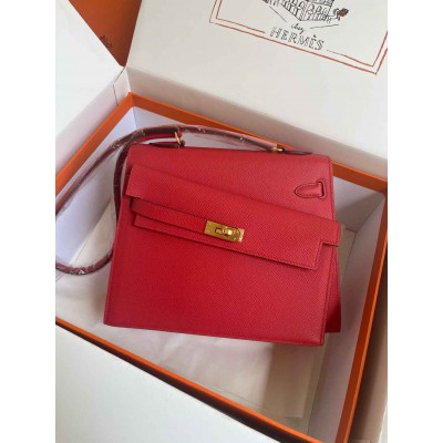 Hermes Kelly En Desordre 20 Handmade Bag in Red Epsom Calfskin