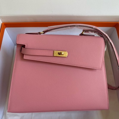 Hermes Kelly En Desordre 20 Handmade Bag in Rose Confetti Epsom Calfskin