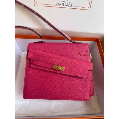 Hermes Kelly En Desordre 20 Handmade Bag in Rose Red Epsom Calfskin