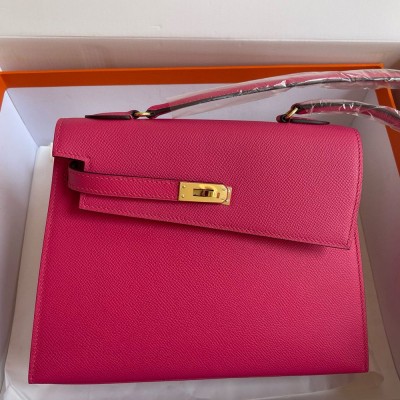 Hermes Kelly En Desordre 20 Handmade Bag in Rose Red Epsom Calfskin