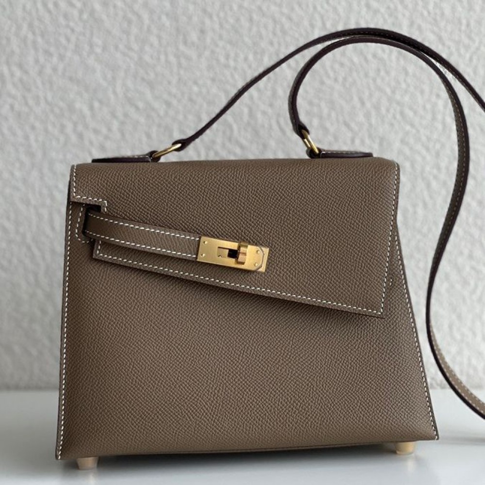 Hermes Kelly En Desordre 20 Handmade Bag In Taupe Epsom Calfskin