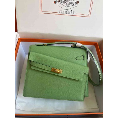 Hermes Kelly En Desordre 20 Handmade Bag in Vert Criquet Epsom Calfskin