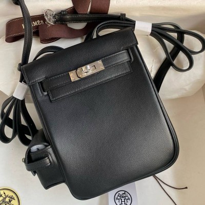 Hermes Kelly Jump Backpack in Black Swift Calfskin