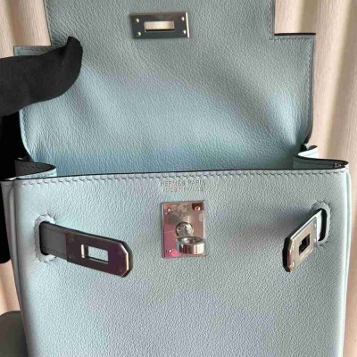 Hermes Kelly Jump Backpack in Blue Brume Swift Calfskin