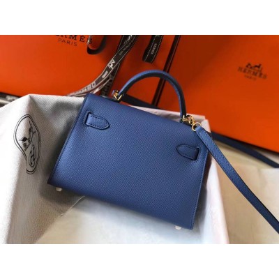 Hermes Kelly Mini II Bag In Blue Agate Epsom Leather GHW