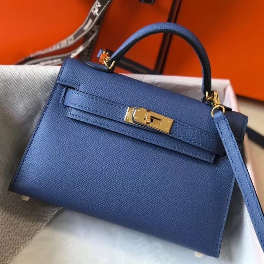 Hermes Kelly Mini II Bag In Blue Agate Epsom Leather GHW